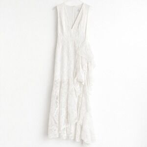 ONE33 Social White Lace Ruffle Midi Dress Size 4 High-Low Formal Bridal Party